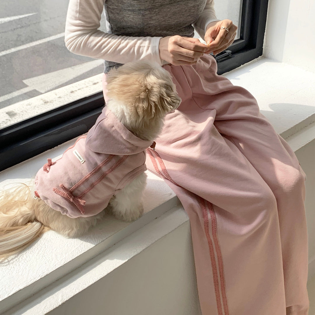 即納【DURANG RURANG】Ribbon Hoodie Jumper（Mute Pink）