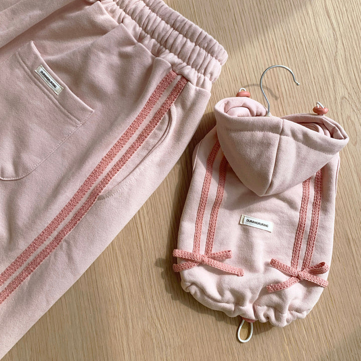 即納【DURANG RURANG】Ribbon Hoodie Jumper（Mute Pink）