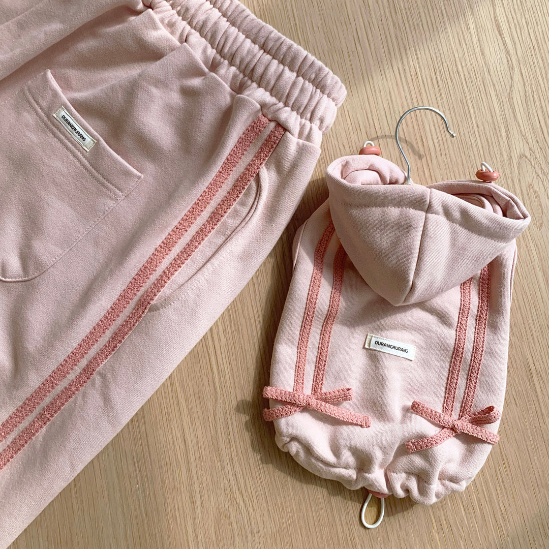 即納【DURANG RURANG】Ribbon Hoodie Jumper（Mute Pink）