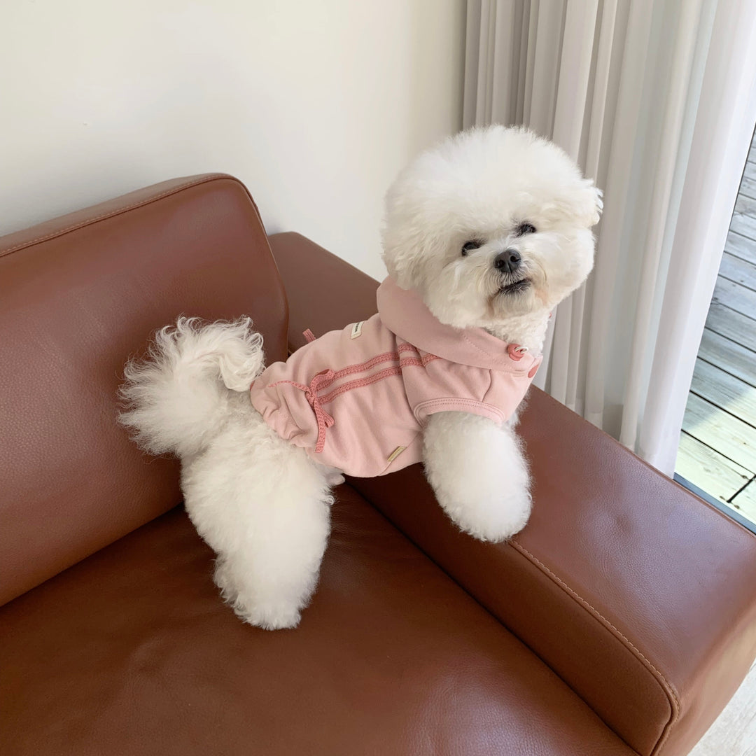 即納【DURANG RURANG】Ribbon Hoodie Jumper（Mute Pink）