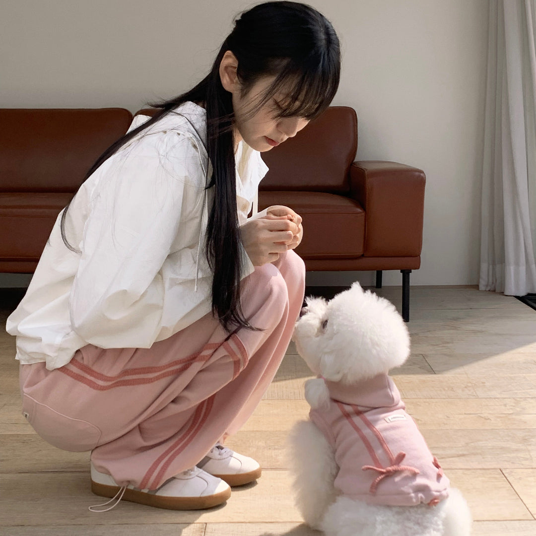即納【DURANG RURANG】Ribbon Hoodie Jumper（Mute Pink）