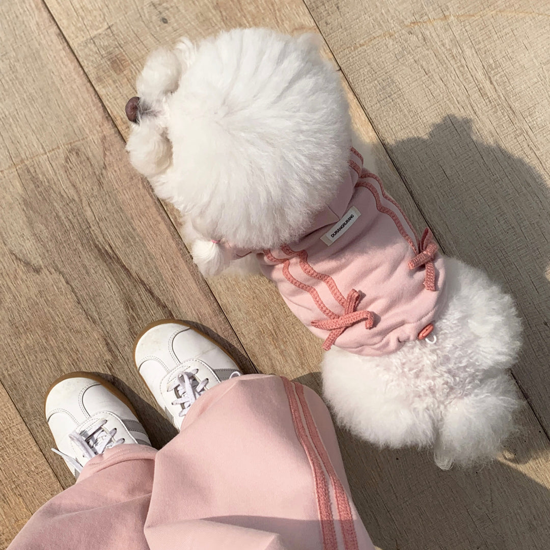 即納【DURANG RURANG】Ribbon Hoodie Jumper（Mute Pink）