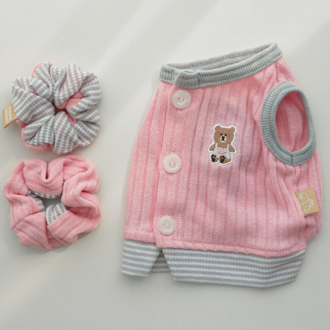 ※予約販売【DURANG RURANG】Teddy Bear Layered Sleeveless（Gray Pink）