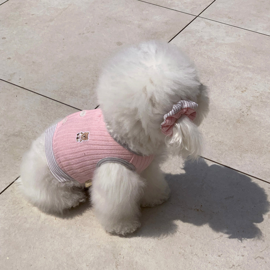 ※予約販売【DURANG RURANG】Teddy Bear Layered Sleeveless（Gray Pink）