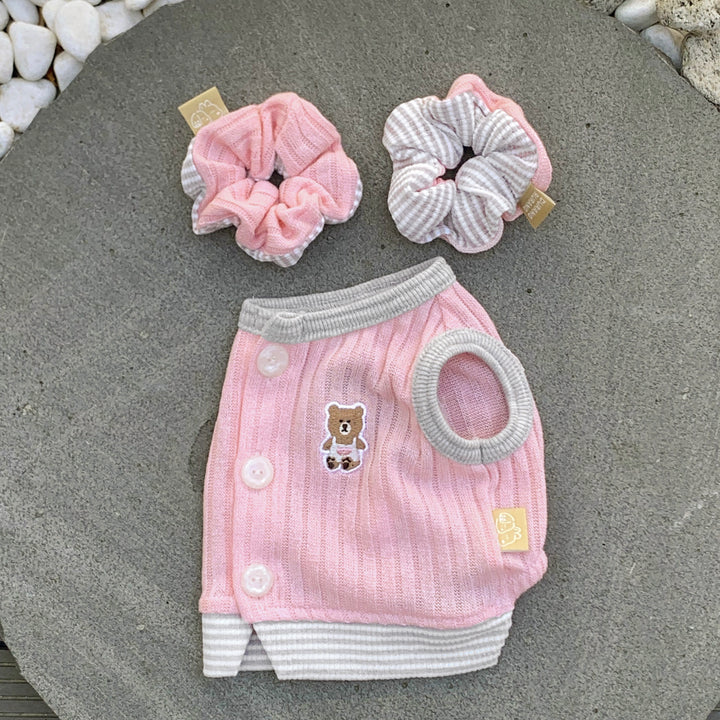 ※予約販売【DURANG RURANG】Teddy Bear Layered Sleeveless（Gray Pink）