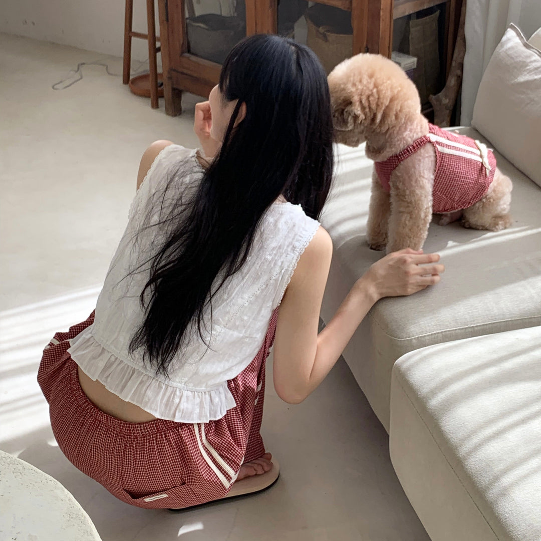 ※予約販売【DURANG RURANG】Cotton Ribbon Top（Brick Red）