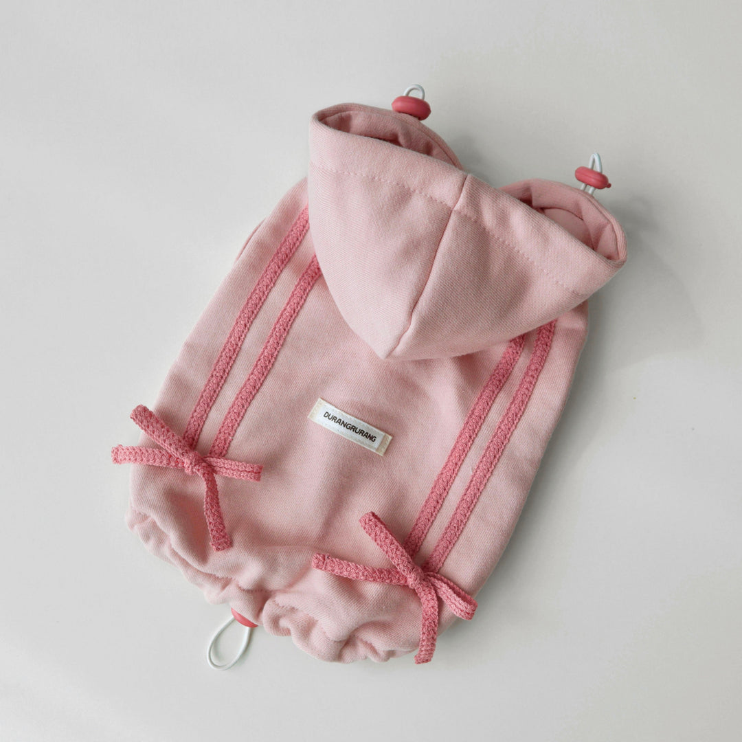 即納【DURANG RURANG】Ribbon Hoodie Jumper（Mute Pink）