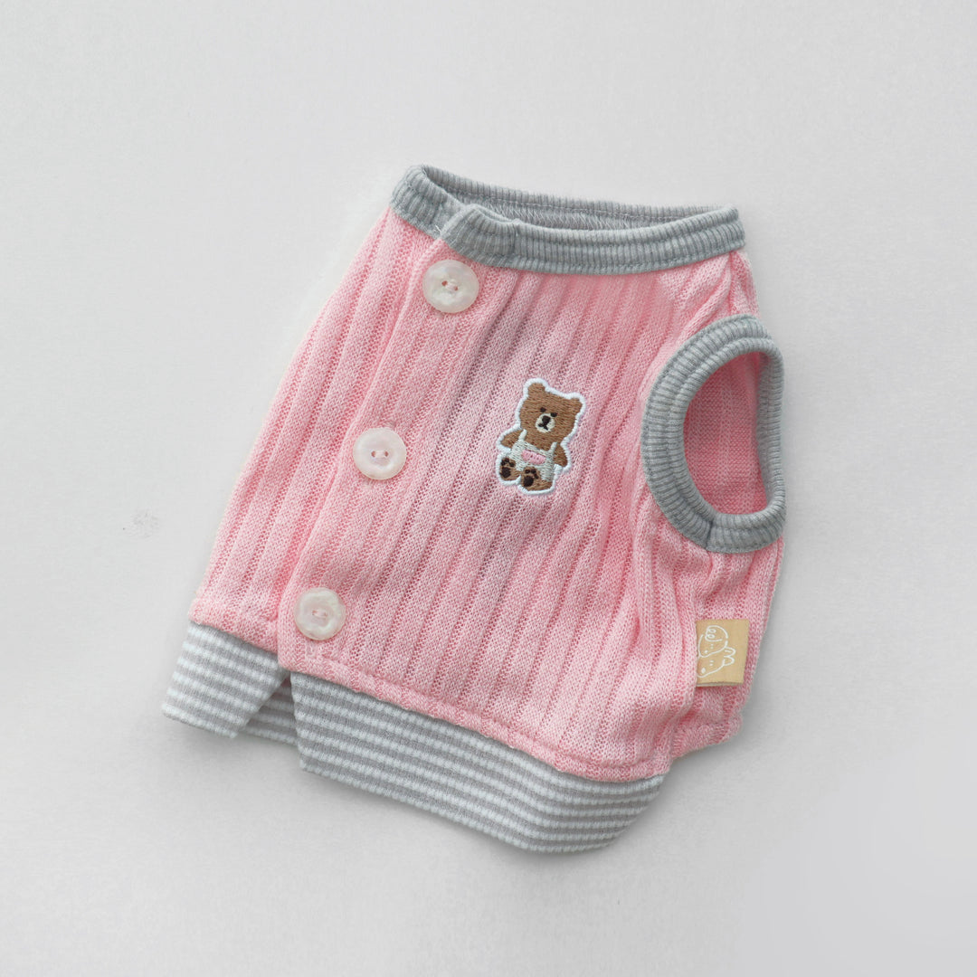 ※予約販売【DURANG RURANG】Teddy Bear Layered Sleeveless（Gray Pink）