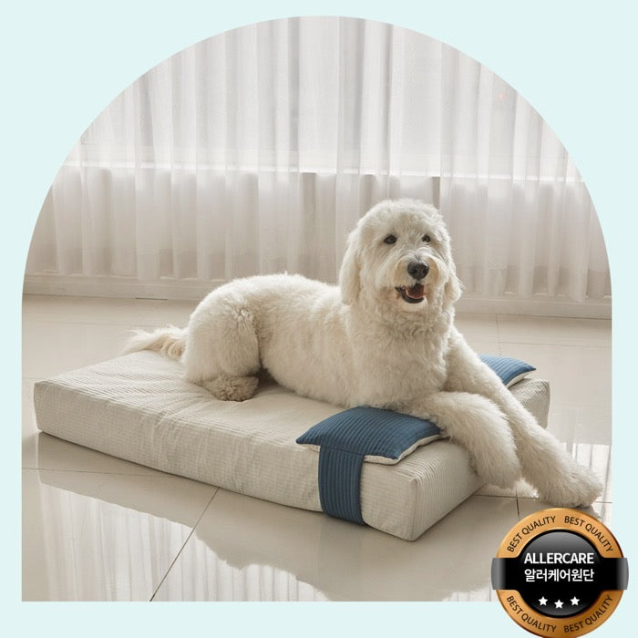 ※予約販売【BARBICHON】Allergy care topper mat（Ivory）L size Big Dog【Pillow Set(Ivory/Navy)】