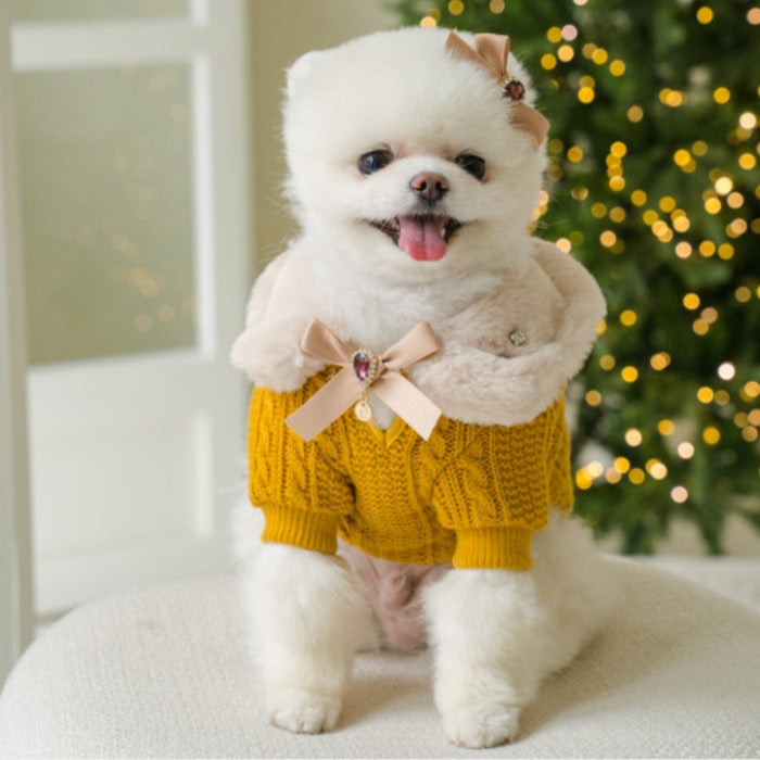 即納【Pets&Me】ニットファー襟セーター