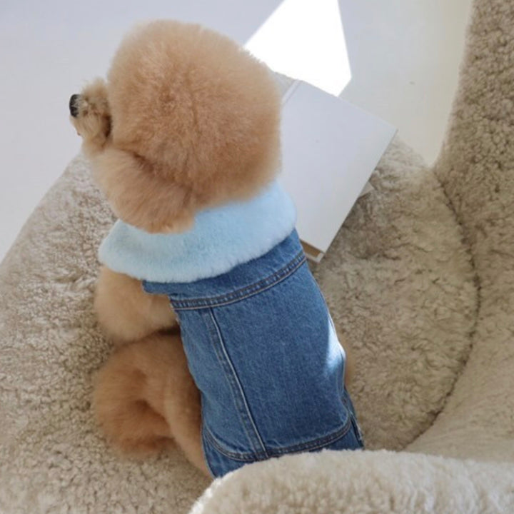 ※予約販売【Hi Yeboo】Denim Fur Vest（ブルー）