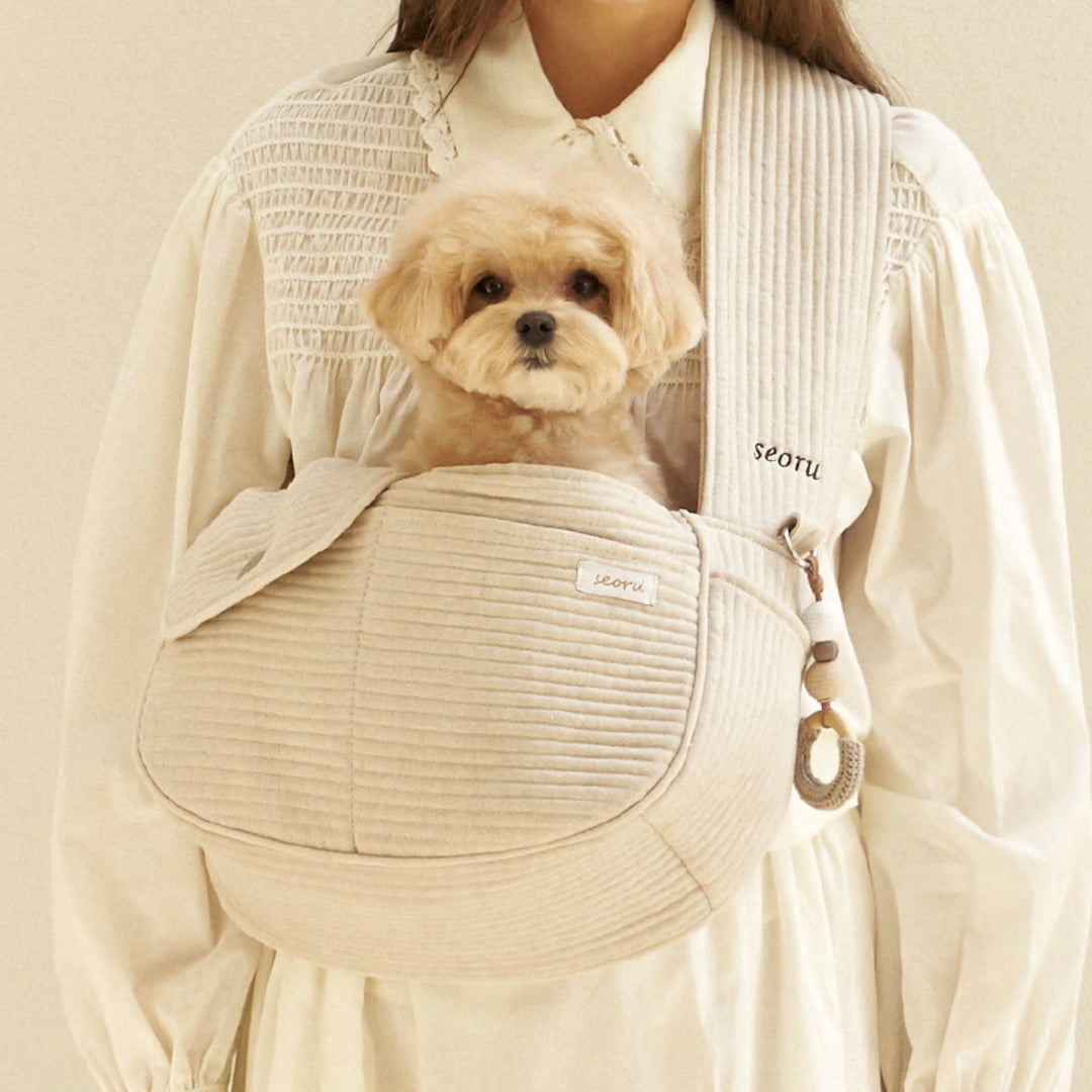 即納【seoru】herring bone pet bag （beige）※名前刺繍不可 ｜犬用バッグ