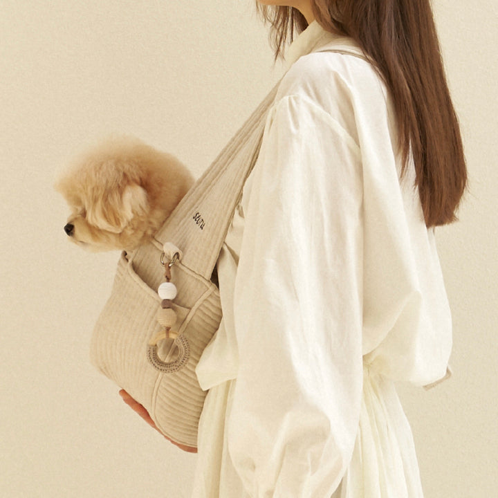 即納【seoru】herring bone pet bag （beige）※名前刺繍不可 ｜犬用バッグ