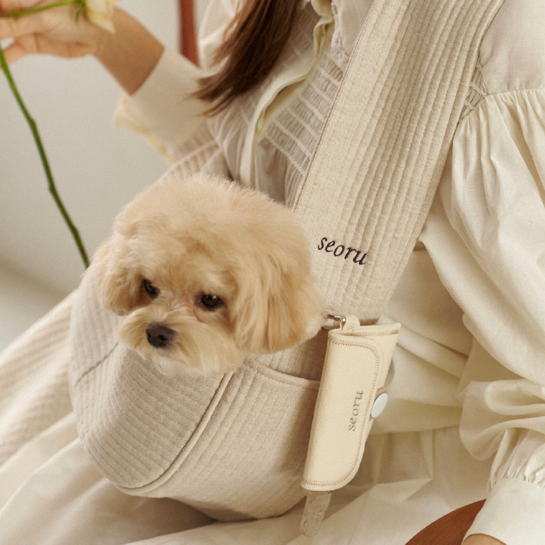 即納【seoru】herring bone pet bag （beige）※名前刺繍不可 ｜犬用バッグ