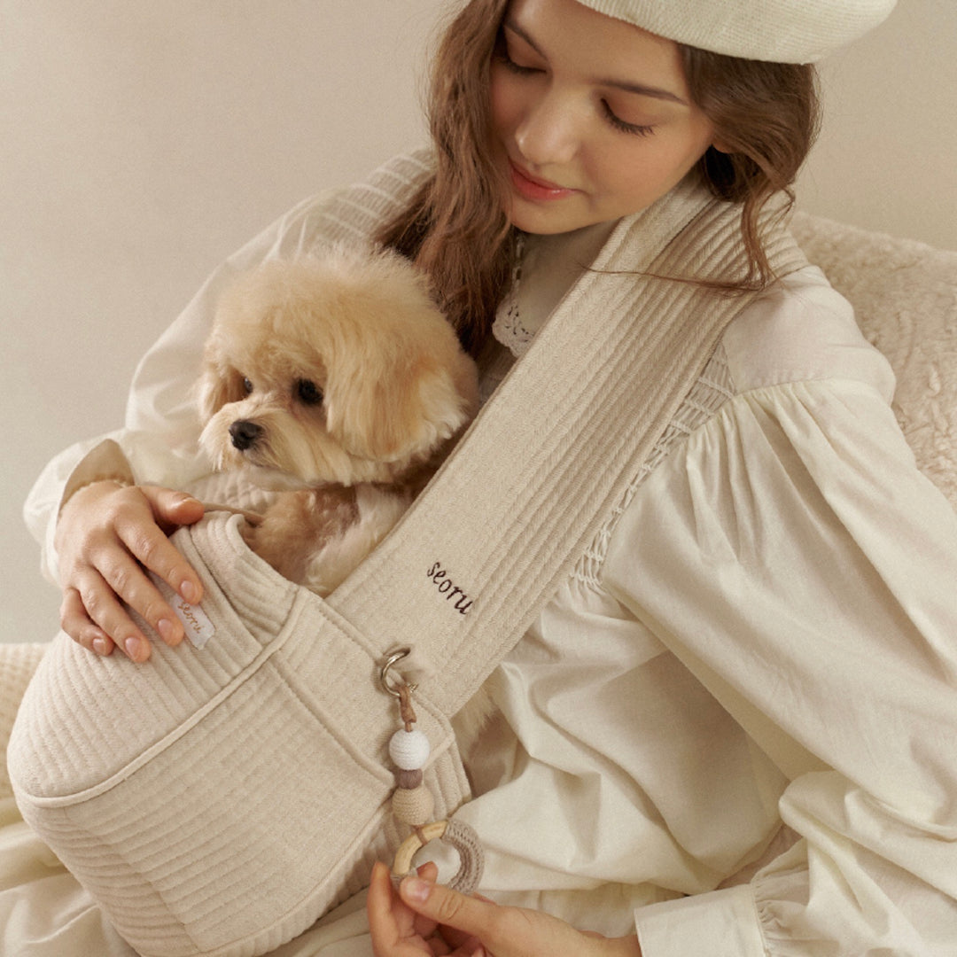即納【seoru】herring bone pet bag （beige）※名前刺繍不可 ｜犬用バッグ