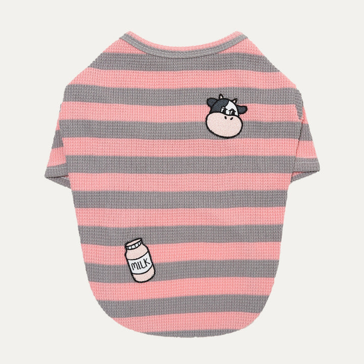 ※予約販売【andblank】milk cow waffle stripe T-shirt（Pink）