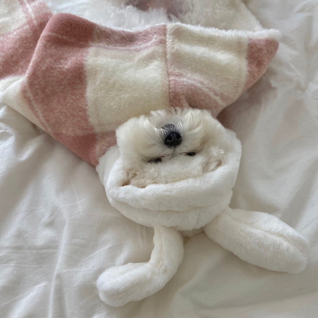 即納【Hi Yeboo】Wool Check Blanket Cape（White Bunny）