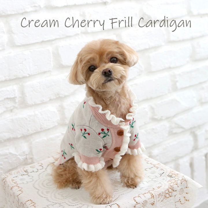 ※予約販売【ITS DOG】Cream Cherry Frill Cardigan