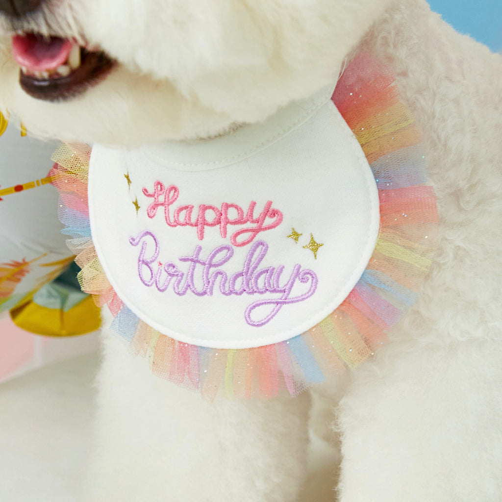ハッピースタイ　Ｓサイズ　誕生日　ハッピーバースデー　犬用　わんこ　お祝い　写真　撮影　スタイ　猫　コスプレ　洋服　可愛い　フリフリ　HAPPYBIRTHDAY