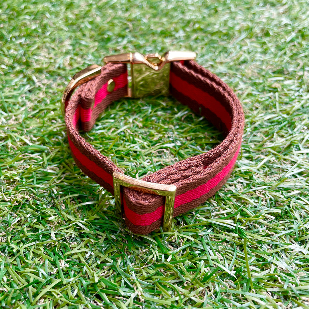 ※予約販売【HOSU】HOSU stripe dog collar(20mm)/Red×Brown
