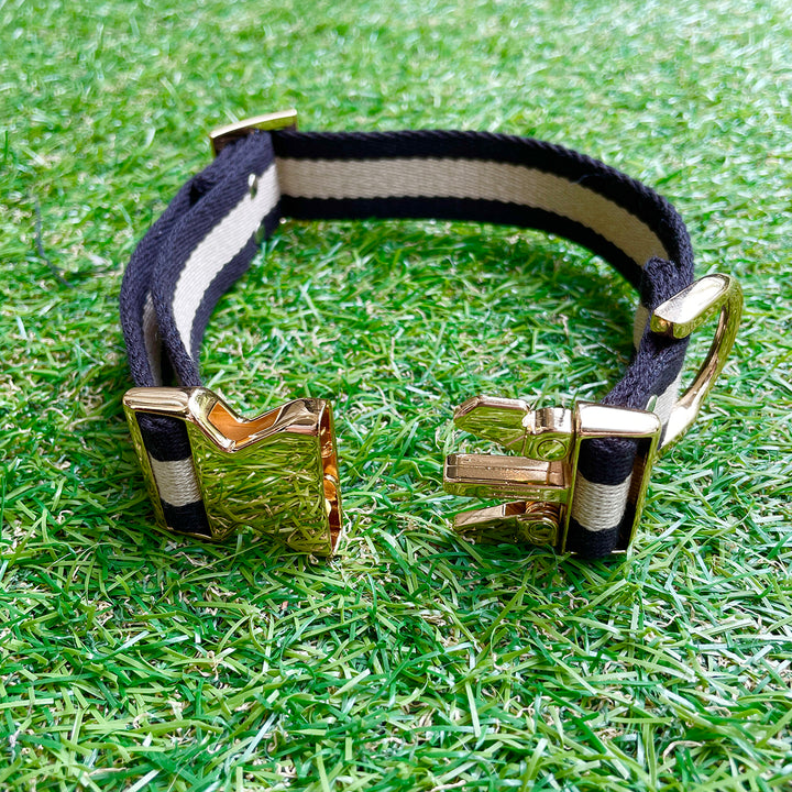 ※予約販売【HOSU】HOSU stripe dog collar(30mm)/Black×Ivory
