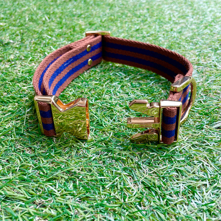 ※予約販売【HOSU】HOSU stripe dog collar(30mm)/Brown×Navy