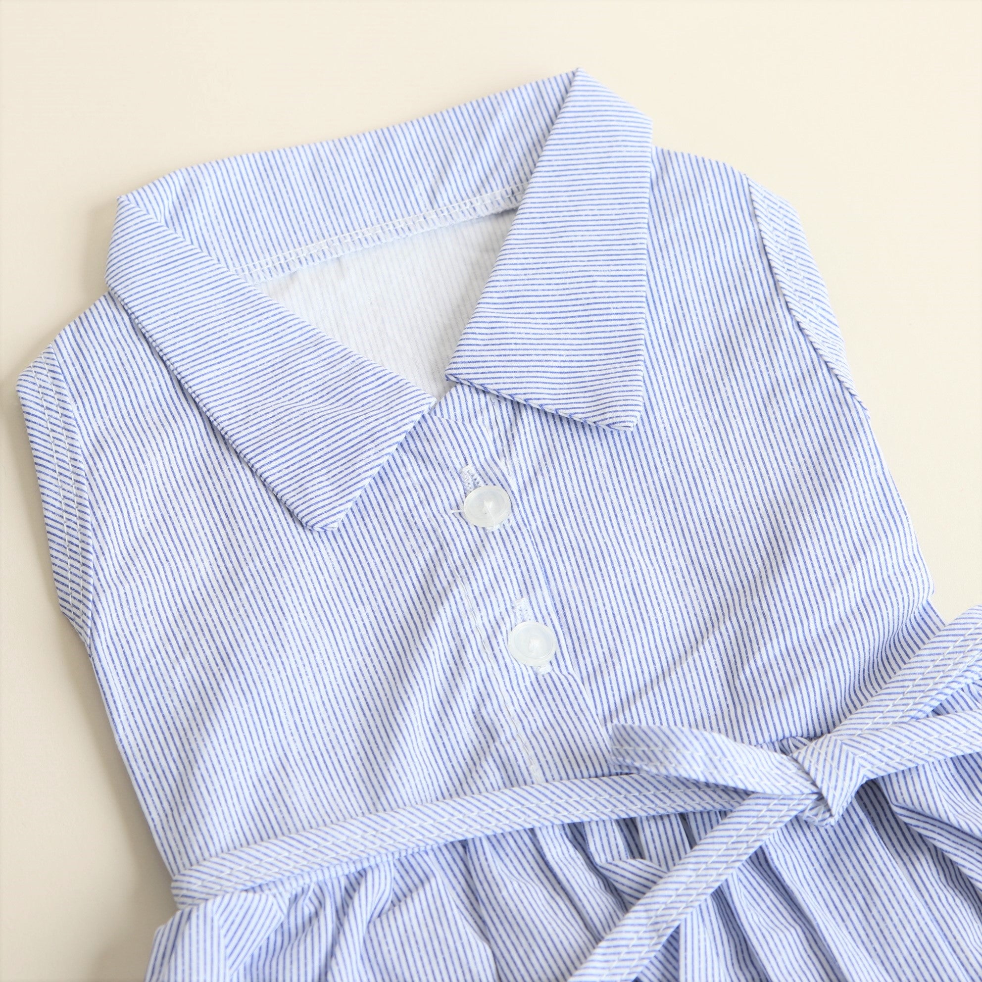 chocolat de vanilla 犬服 水色ストライプ レース裾 chocolat de vanilla 犬服 水色ストライプ レース裾