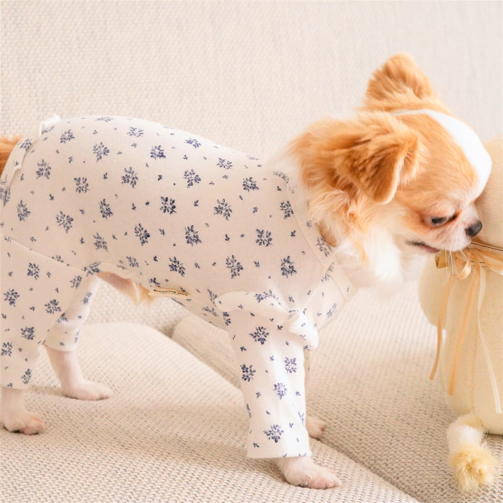 即納【Grooming Dog】フラワープリントロンパース（ホワイト）