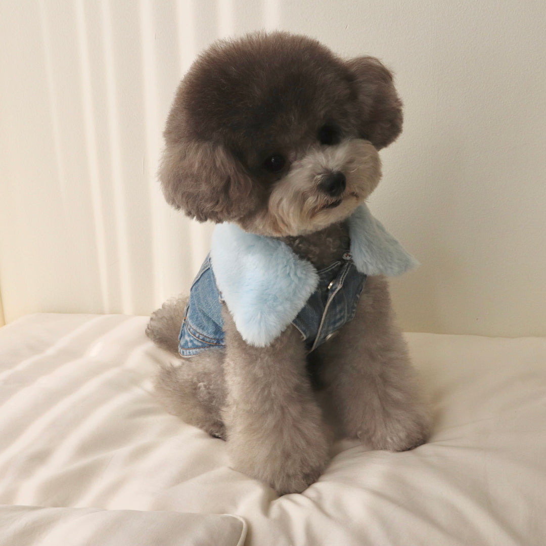 ※予約販売【Hi Yeboo】Denim Fur Vest（ブルー）