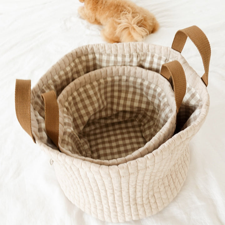 ※予約販売【noutti】Cozy check toy basket（ブラウン）