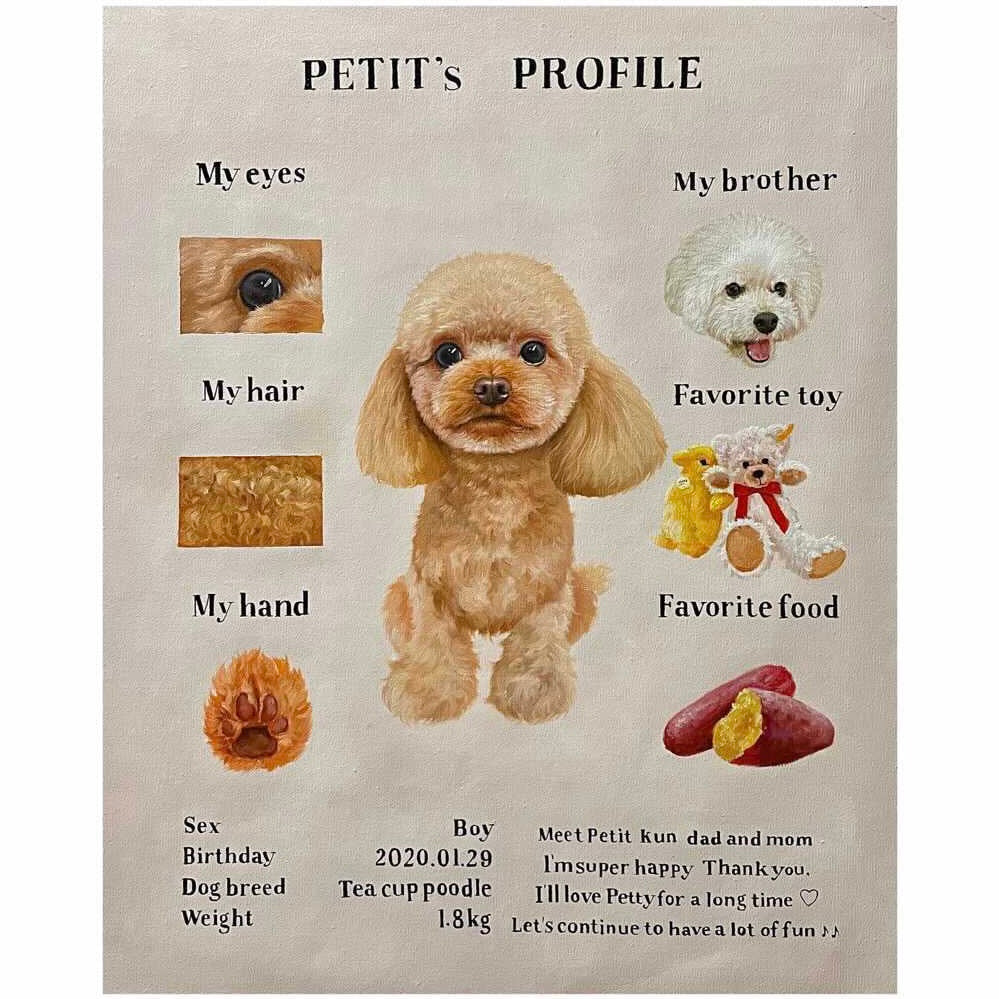 ※予約販売【draw pet】my pet my profile 油絵絵画《ペットのプロフィール》1匹